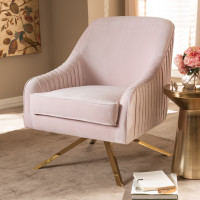 Baxton Studio TSF-7726-Light Pink/Gold Amaya Luxe and Glamour Light Pink Velvet Fabric Upholstered Gold Finished Base Lounge Chair